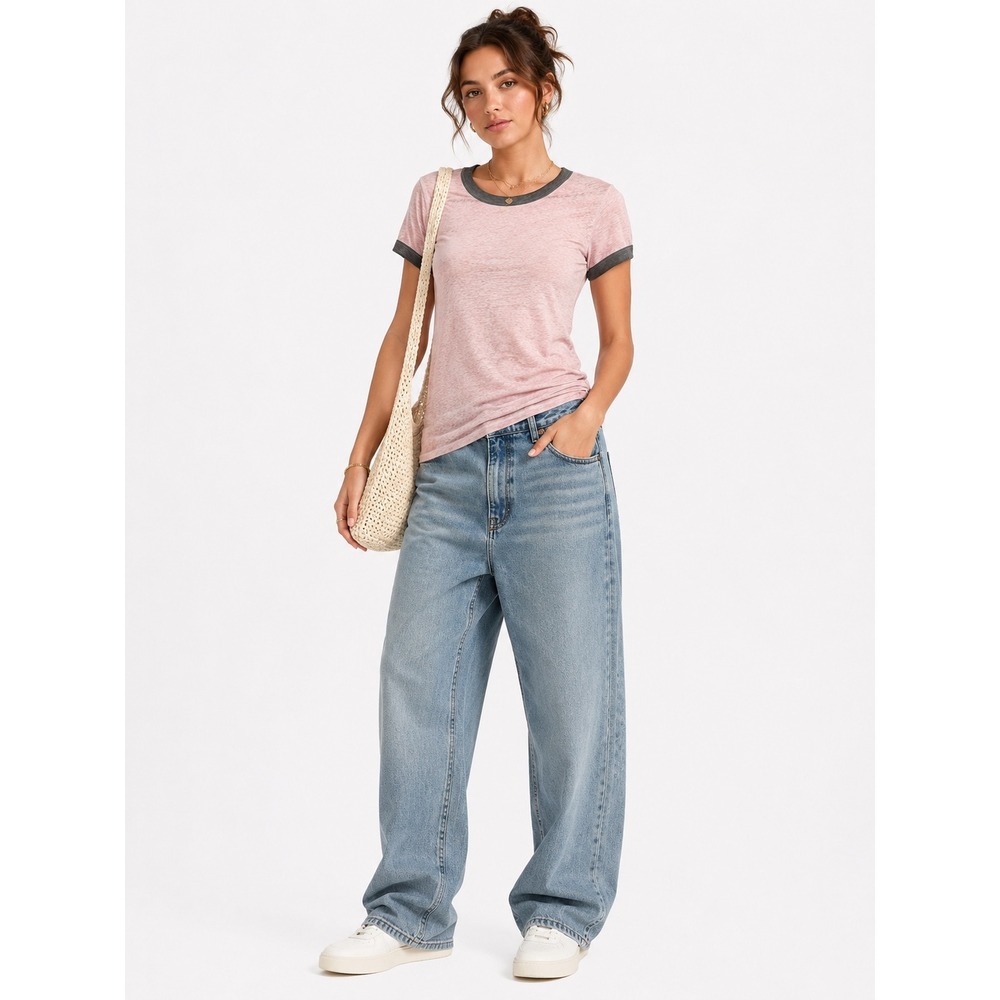 PINK Victoria's Secret Ringer Tee Women XS Pink Grey Burnout Sporty Retro
